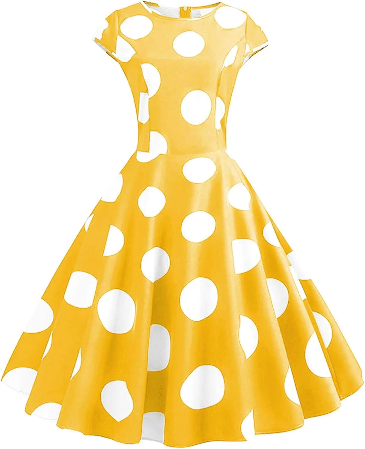 Women Short 1950s Retro Vintage Cocktail Party Swing Dresses Polka Dot Cap Sleeves Crewneck Summer Prom Formal Dress
