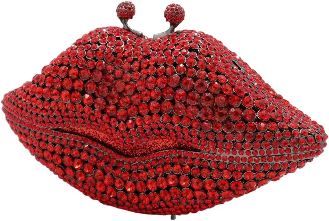 Women Sparkling Lip Evening Bag Rhinestone Clutch Luxury Purse Crystal Clutch for Wedding Party Prom