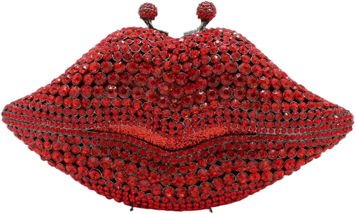 Women Sparkling Lip Evening Bag Rhinestone Clutch Luxury Purse Crystal Clutch for Wedding Party Prom
