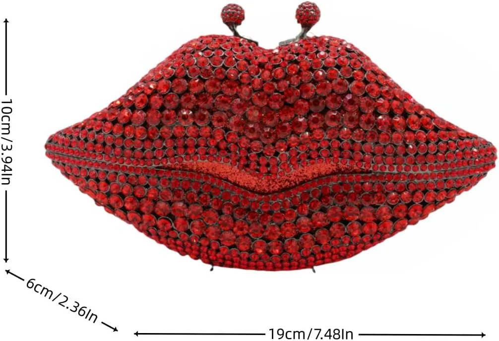 Women Sparkling Lip Evening Bag Rhinestone Clutch Luxury Purse Crystal Clutch for Wedding Party Prom