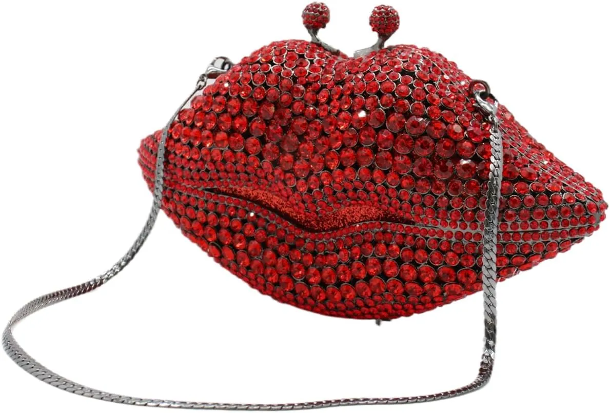 Women Sparkling Lip Evening Bag Rhinestone Clutch Luxury Purse Crystal Clutch for Wedding Party Prom