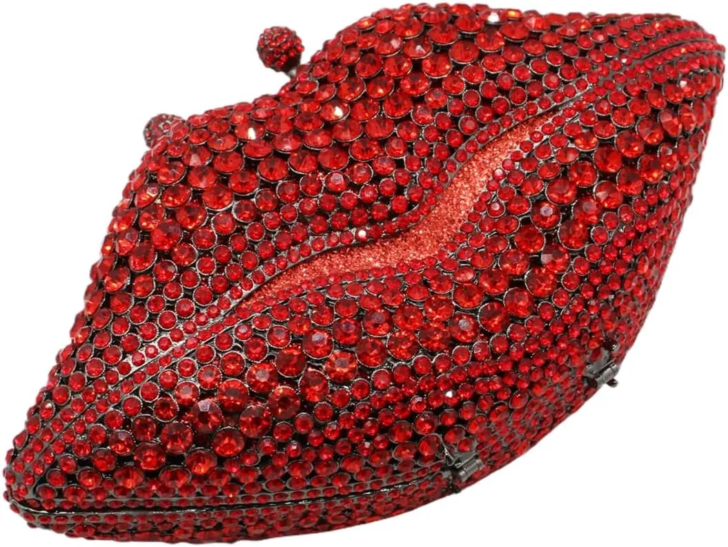 Women Sparkling Lip Evening Bag Rhinestone Clutch Luxury Purse Crystal Clutch for Wedding Party Prom