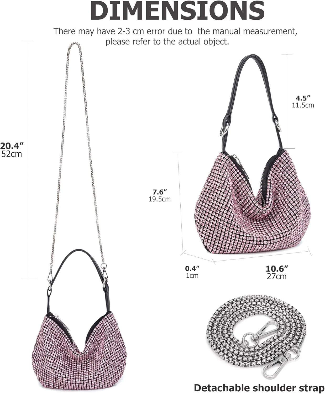 Women Sparkly Rhinestone Purse Tassel Crystal Diamond Crossbody Bag Silver Chain Clutch for Evening Prom Party