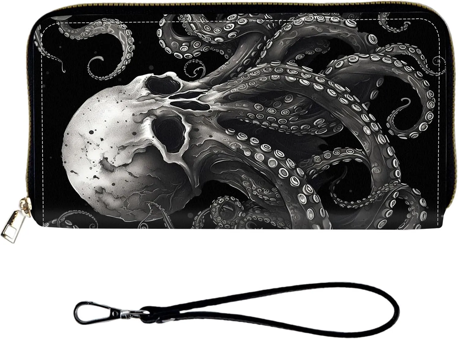 Women Wallets Large Capacity Clutch Purse for Men Women Ladies Slim Purse Credit Card Holder, RFID Blocking Wristlet Cell Phone Wallet for Men Women, Octopus Skull