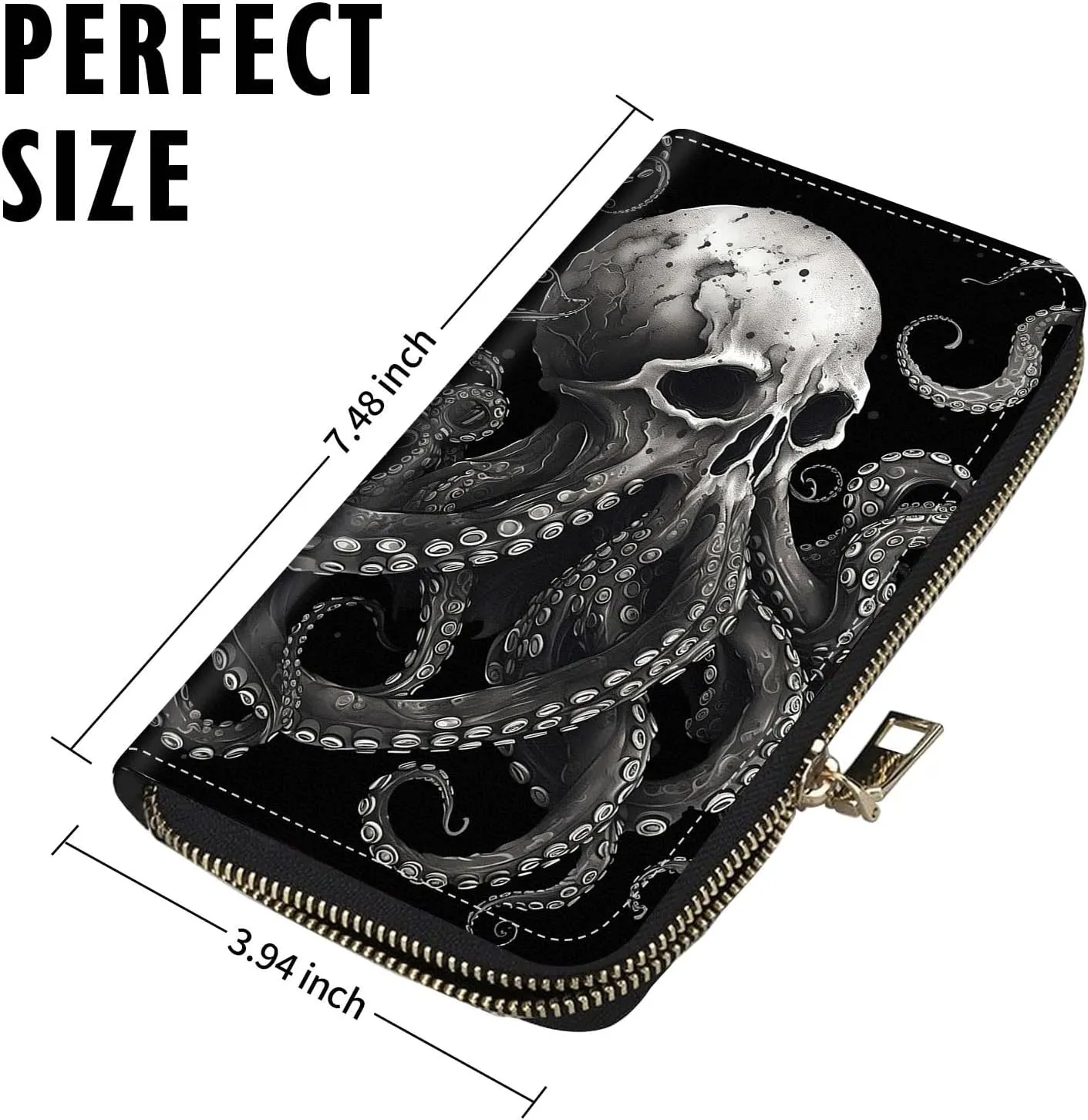 Women Wallets Large Capacity Clutch Purse for Men Women Ladies Slim Purse Credit Card Holder, RFID Blocking Wristlet Cell Phone Wallet for Men Women, Octopus Skull