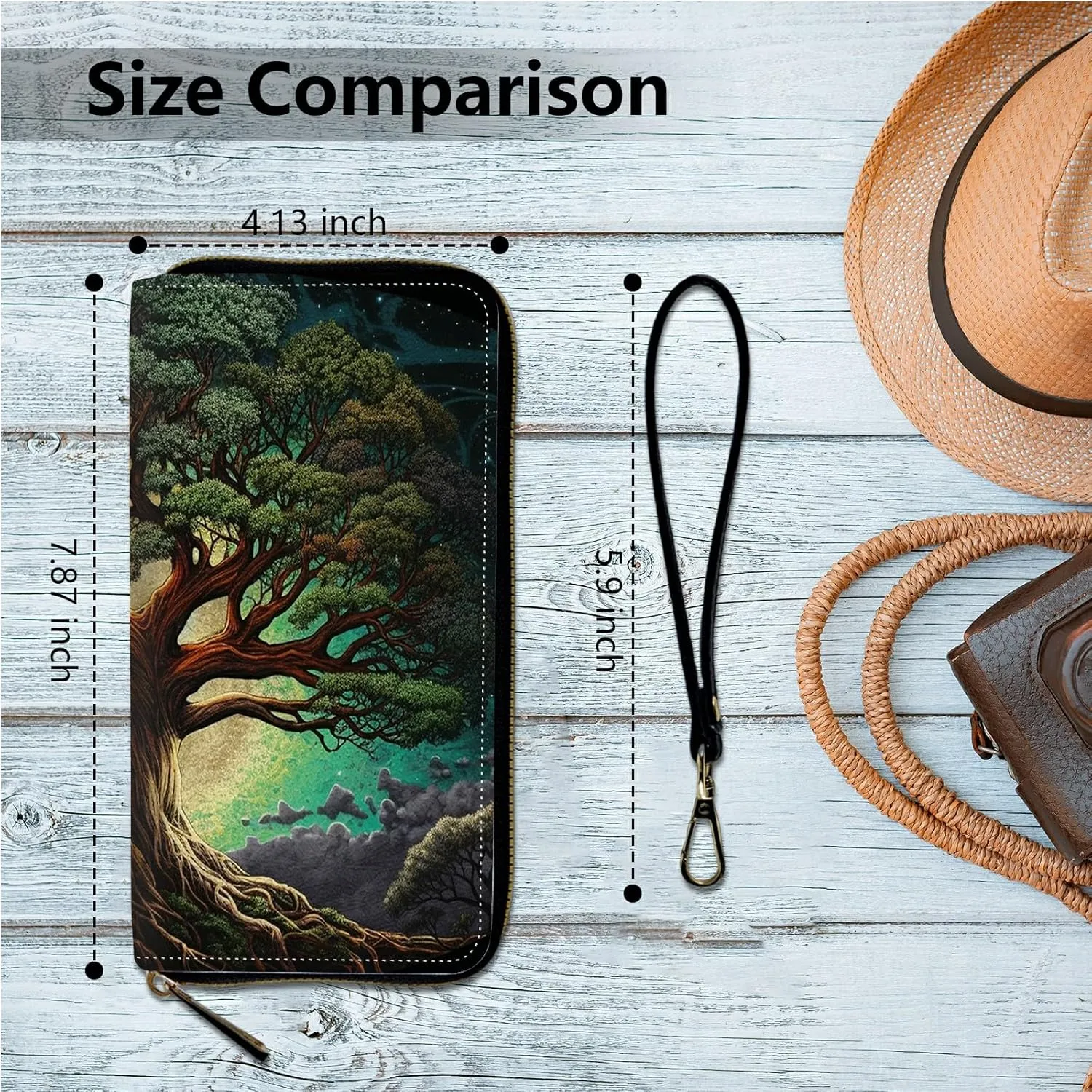 Women's Clutch Purse with Wrist Strap, Slim PU Leather Cell Phone Wallet Large Capacity