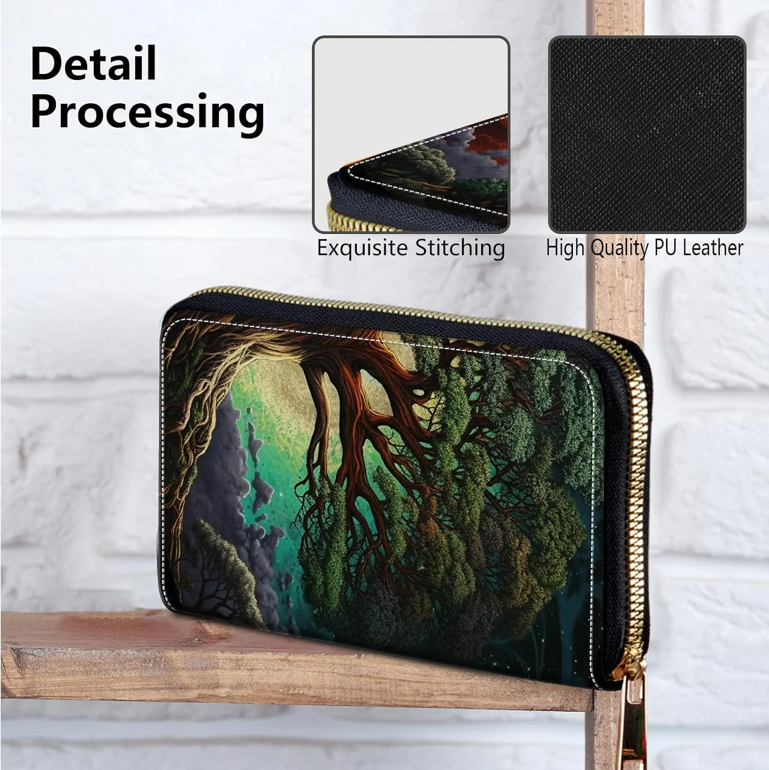 Women's Clutch Purse with Wrist Strap, Slim PU Leather Cell Phone Wallet Large Capacity