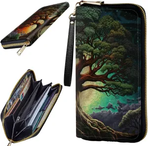 Women's Clutch Purse with Wrist Strap, Slim PU Leather Cell Phone Wallet Large Capacity