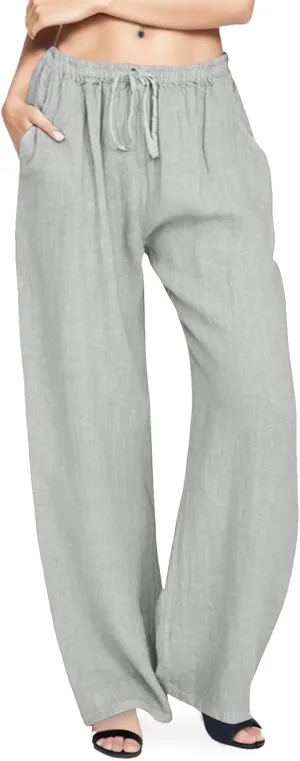 Women's Cotton Linen Summer Cropped Pants Elastic Waist Wide Leg Loose Fit Palazzo Pants Travel