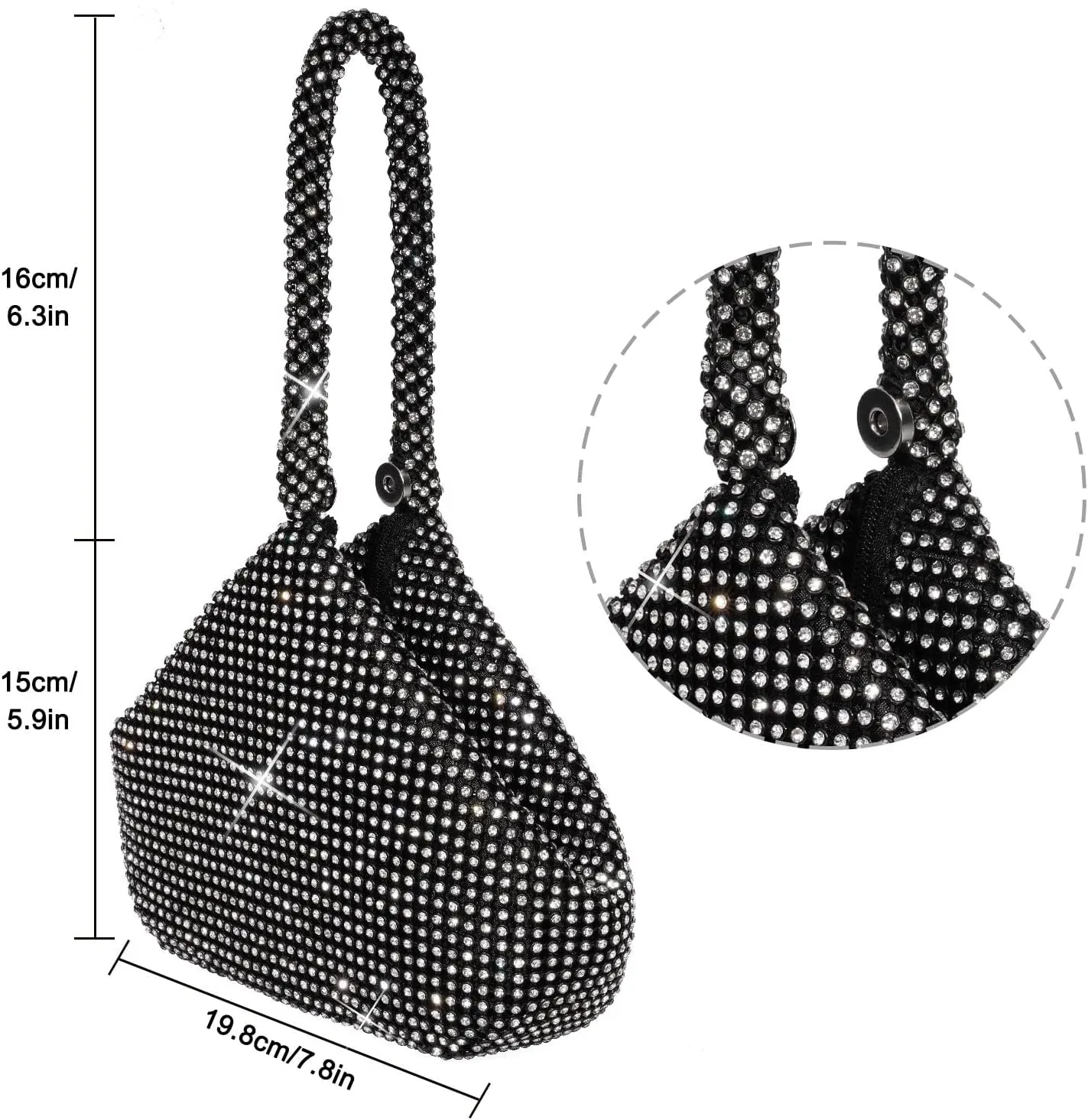 Women's Evening Bag- Upgraded Larger Size Full Rhinestones Bling Wrist Clutch Purse for Party Wedding Date Night