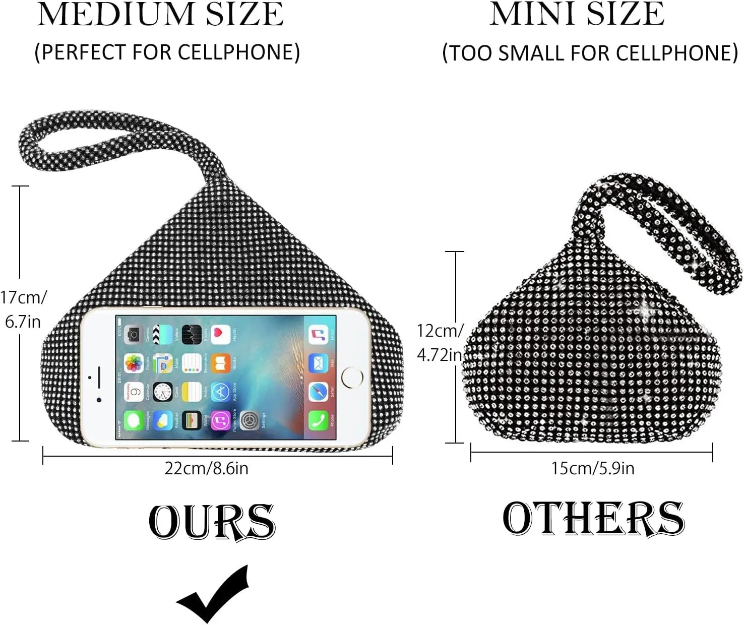 Women's Evening Bag- Upgraded Larger Size Full Rhinestones Bling Wrist Clutch Purse for Party Wedding Date Night