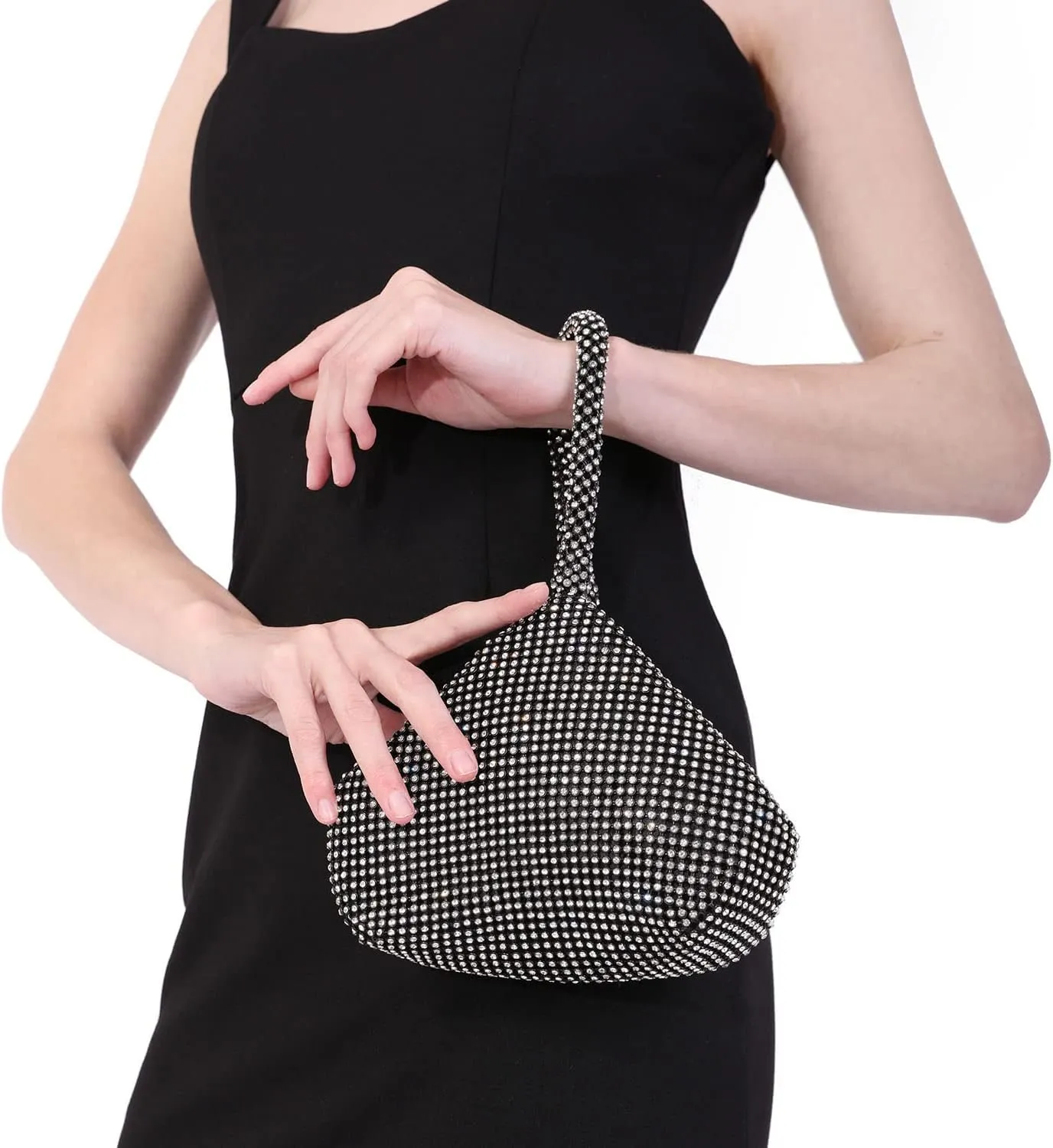 Women's Evening Bag- Upgraded Larger Size Full Rhinestones Bling Wrist Clutch Purse for Party Wedding Date Night