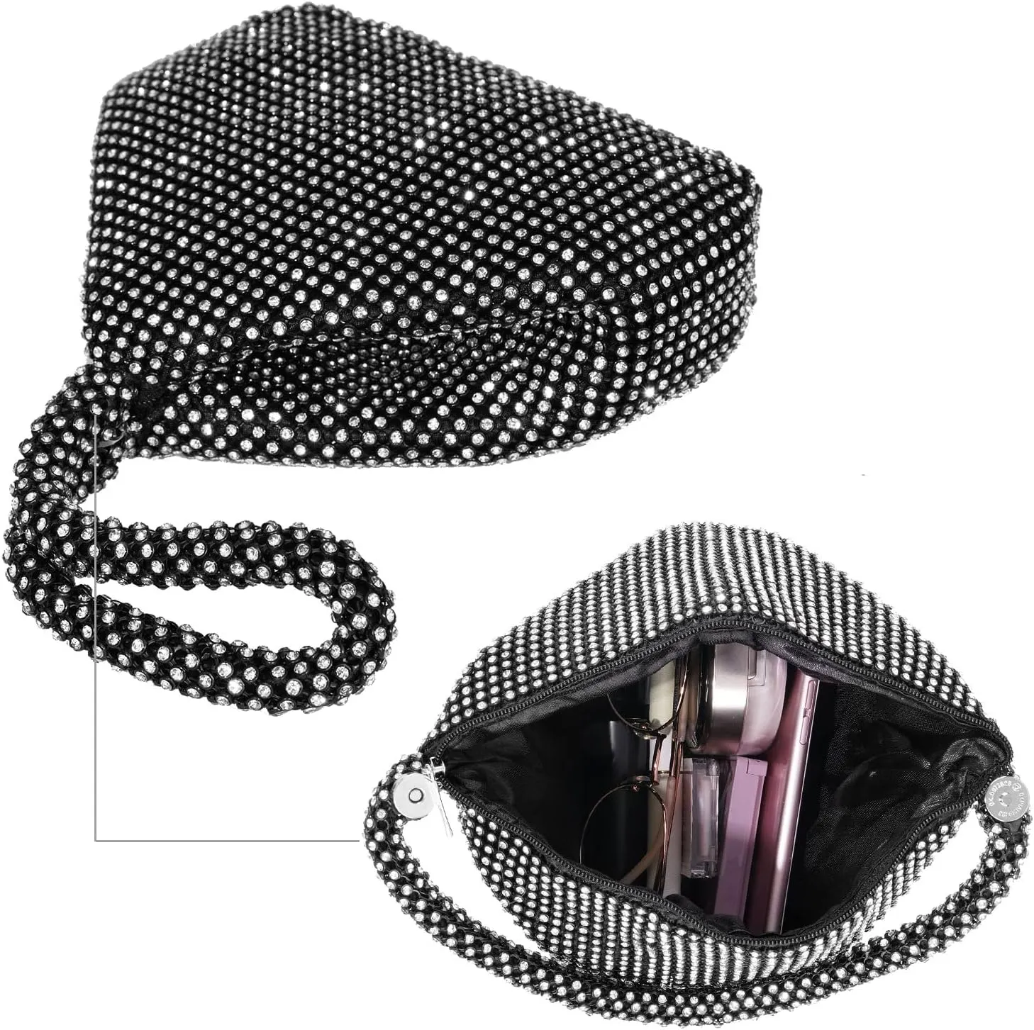 Women's Evening Bag- Upgraded Larger Size Full Rhinestones Bling Wrist Clutch Purse for Party Wedding Date Night