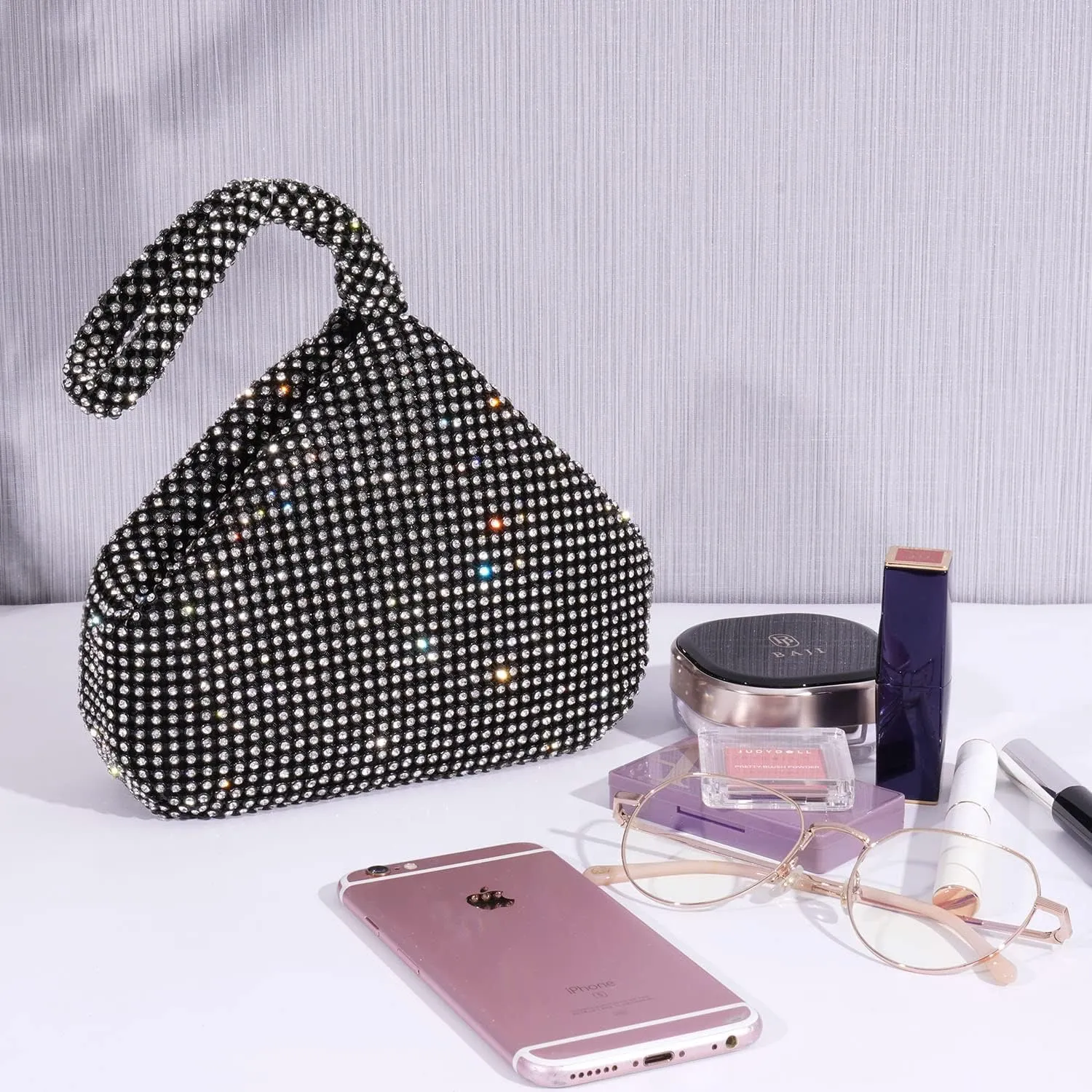 Women's Evening Bag- Upgraded Larger Size Full Rhinestones Bling Wrist Clutch Purse for Party Wedding Date Night