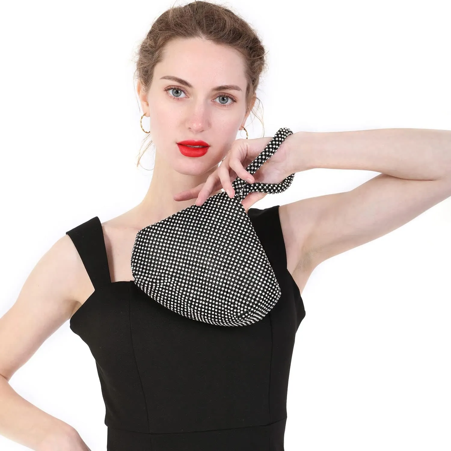 Women's Evening Bag- Upgraded Larger Size Full Rhinestones Bling Wrist Clutch Purse for Party Wedding Date Night