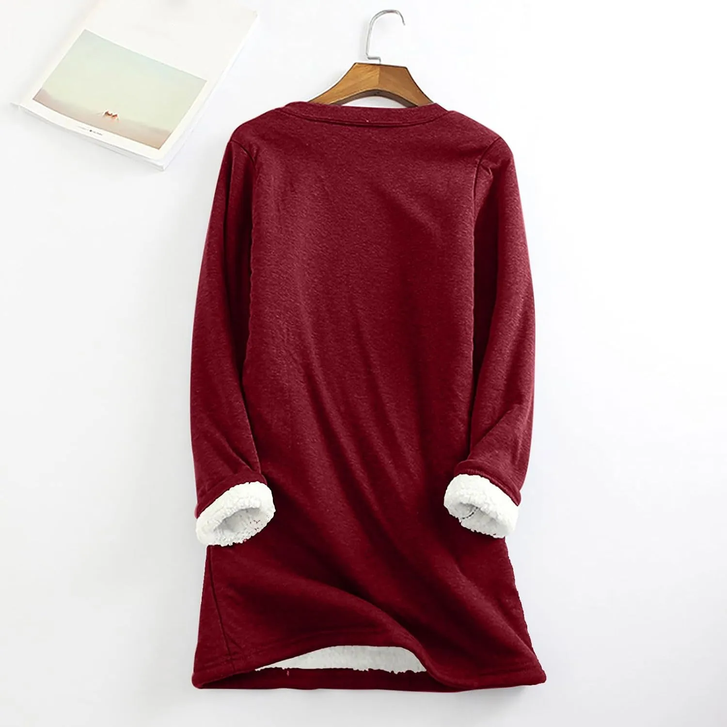 Womens Fall Winter Shirts 2023 Long Sleeve Crewneck Solid Sweatshirt Pullover Thickened and Lamb Wool Warm Clothes