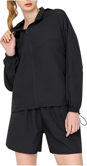 Women's Hooded Sun Protection Jacket Quick Drying Long Sleeve Coat Outdoors UV Jackets Zip Up Solid Hoodie
