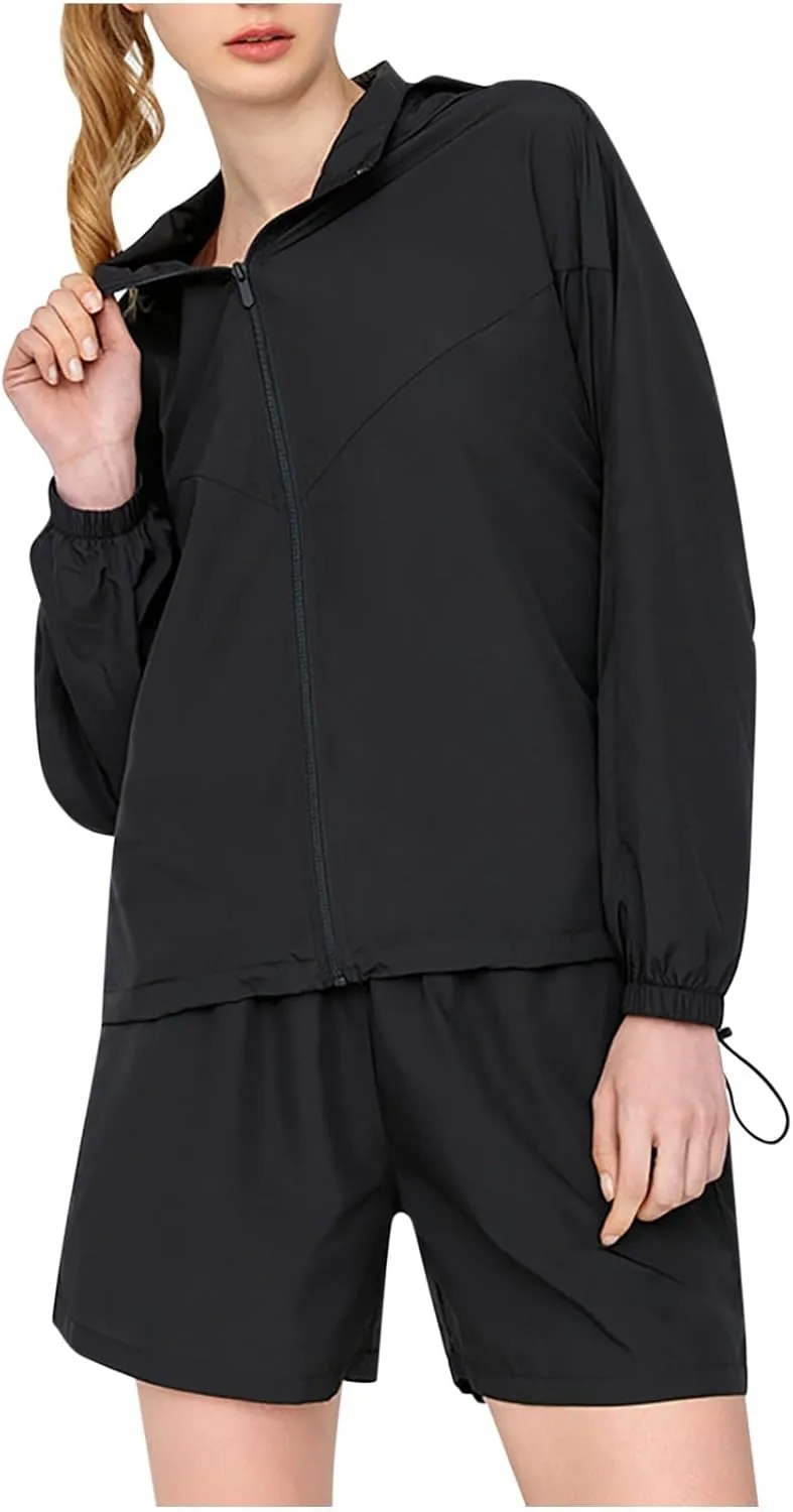 Women's Hooded Sun Protection Jacket Quick Drying Long Sleeve Coat Outdoors UV Jackets Zip Up Solid Hoodie