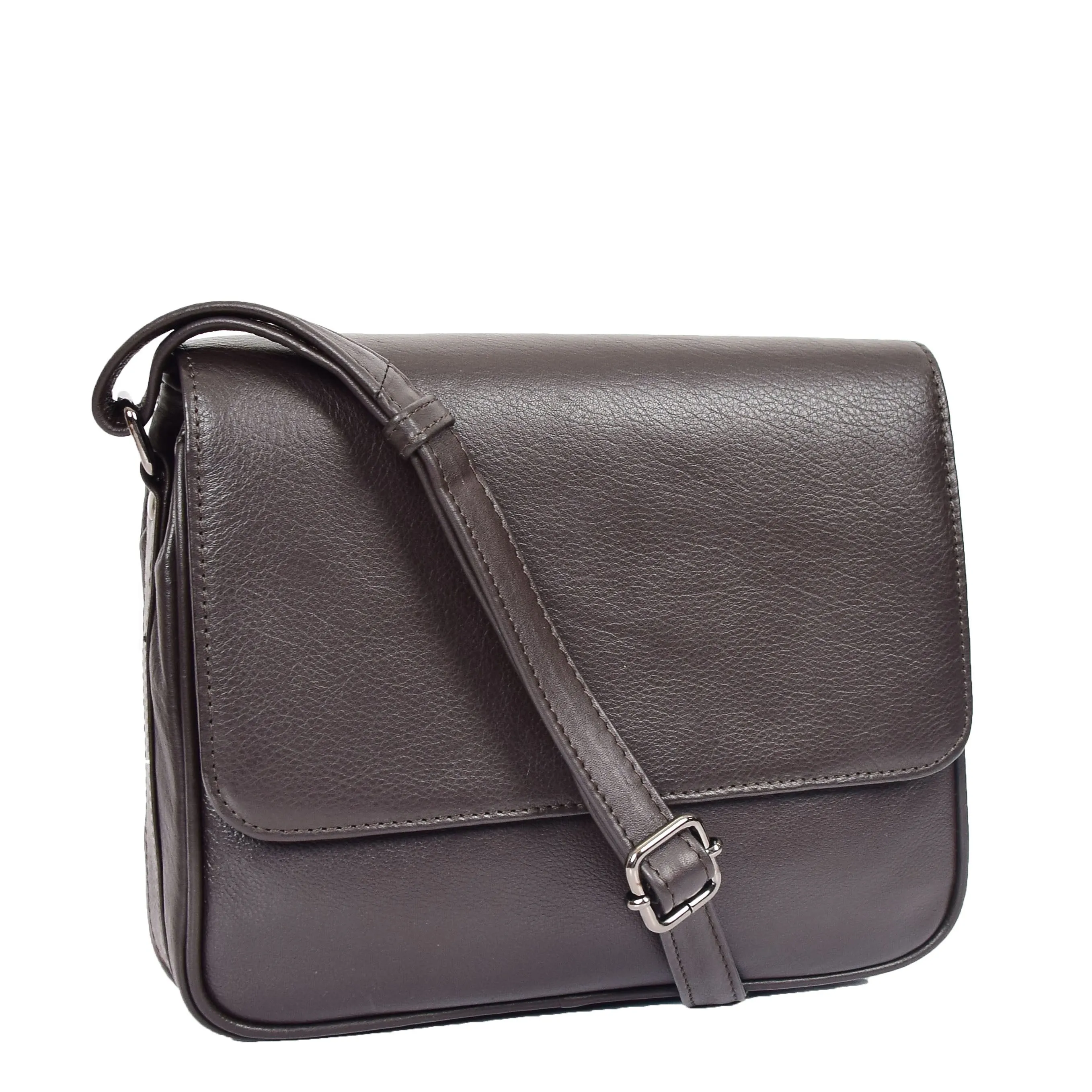 Womens Leather Crossbody Bag Work Casual Classic Messenger Organiser Esme Brown