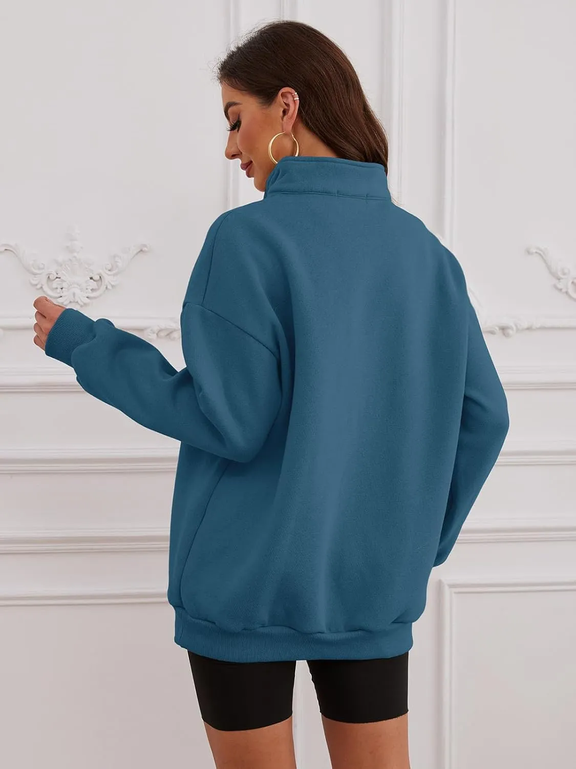 Womens Oversized Sweatshirts Quarter Zip Fleece Pullover Fall Fashion Outfits 2024 Y2K Winter Clothes