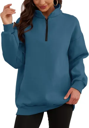 Womens Oversized Sweatshirts Quarter Zip Fleece Pullover Fall Fashion Outfits 2024 Y2K Winter Clothes