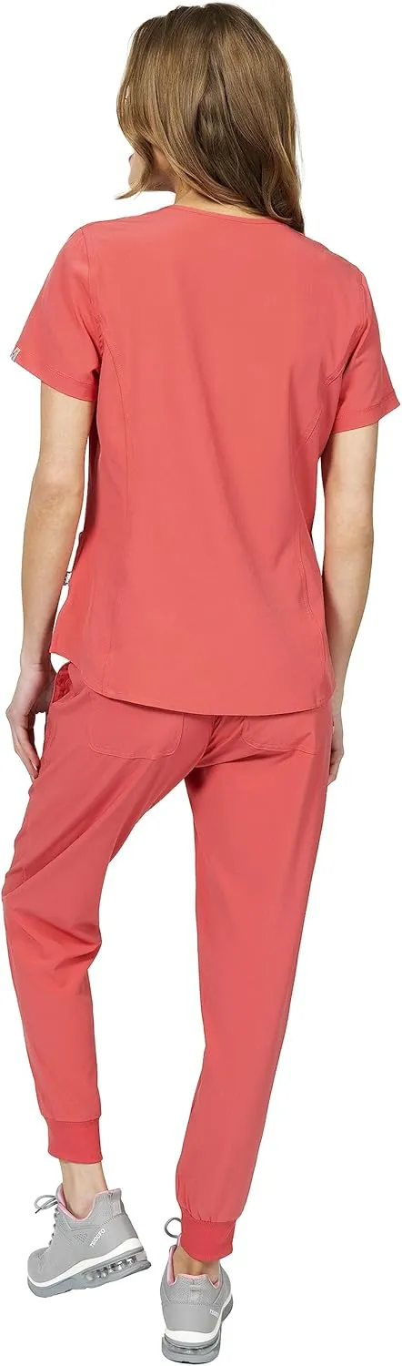 Womens Scrub Set Mock Wrap & Jogger Pants 7 Pocket 4-Way Stretch for Nurse Dentist Elements Select ES2956