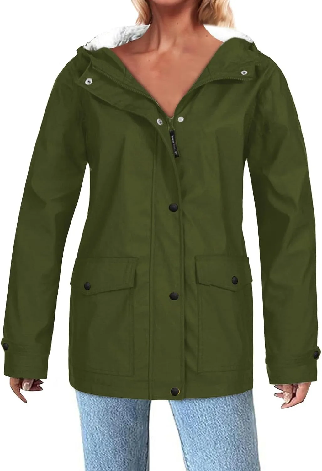 Womens Sherpa Lined Anoraks Jackets Waterproof Lightweight Warm Windbreaker Casual Outdoor Hiking Travel Trench Coats