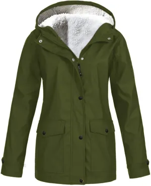 Womens Sherpa Lined Anoraks Jackets Waterproof Lightweight Warm Windbreaker Casual Outdoor Hiking Travel Trench Coats