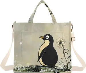 Women's Tote Bag Fairy Tale Penguin Print, Corduroy Handbags Purses with Detachable Strap Small