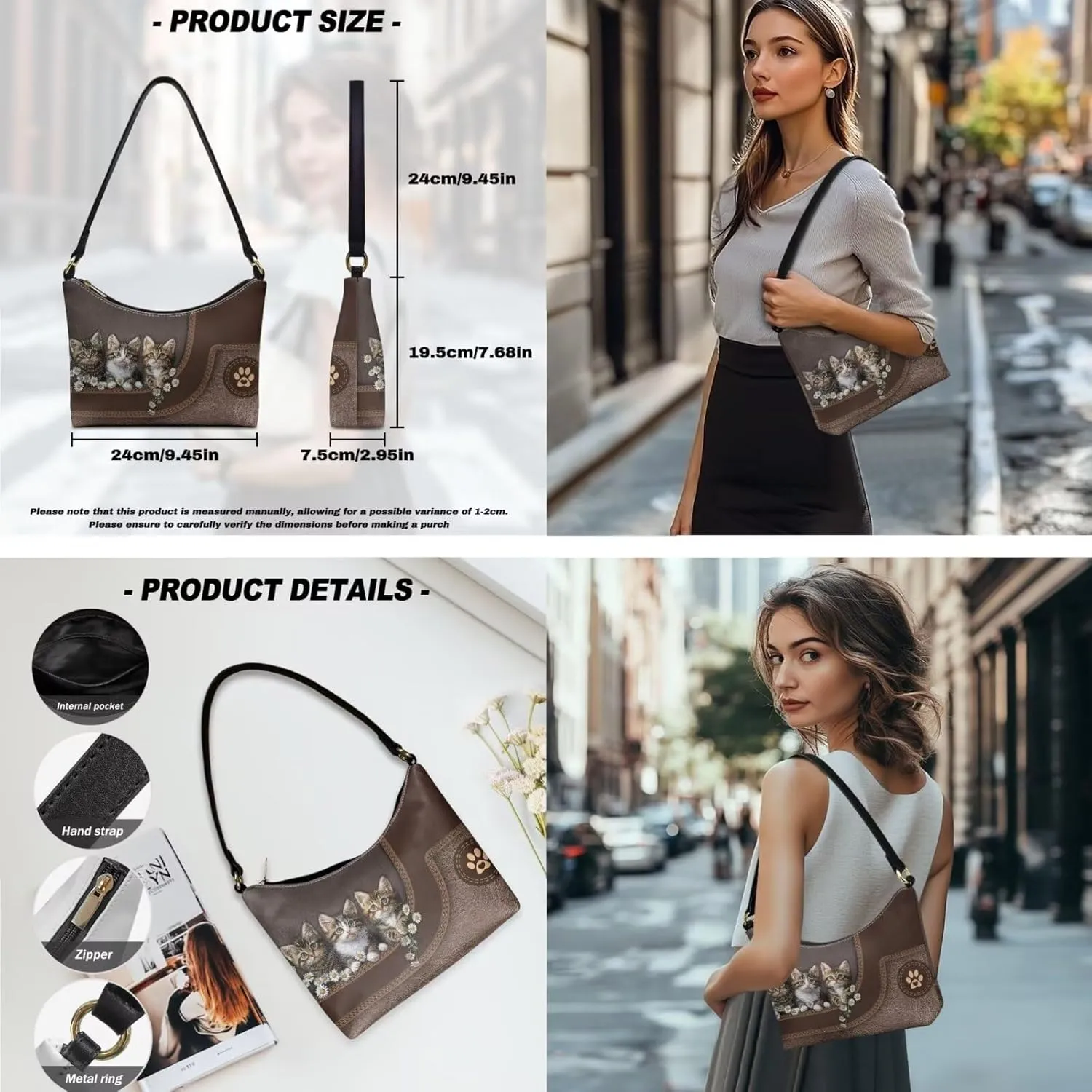 Womens Underarm Shoulder Bag with Wallet Set Brown Under Arm Purses Crescent Top Handle Purse for Date Shopping