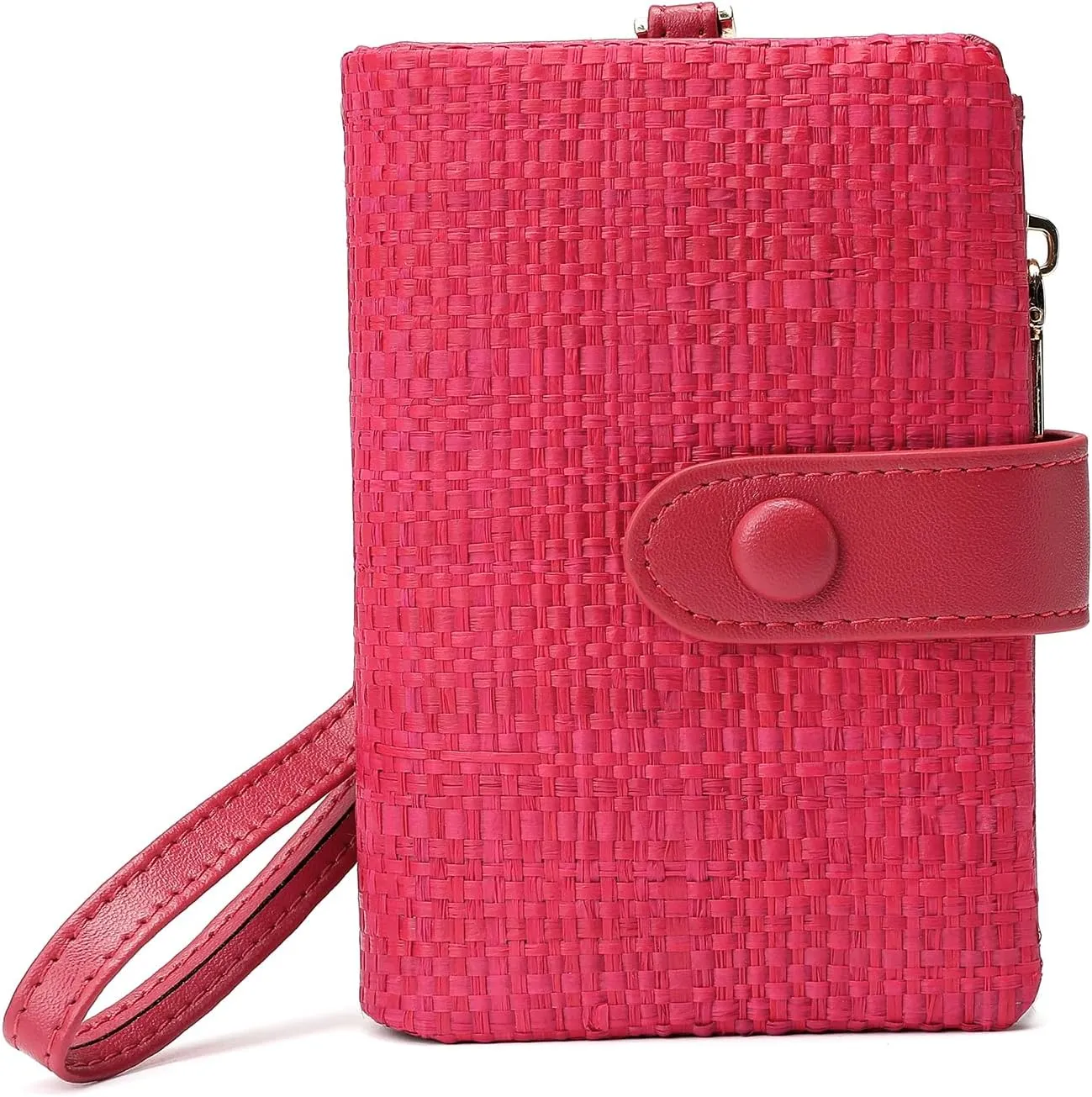 Womens Wallet Natural Raffia Grass Small Wristlet wallets With Coin Pocket ID Window Card Holder