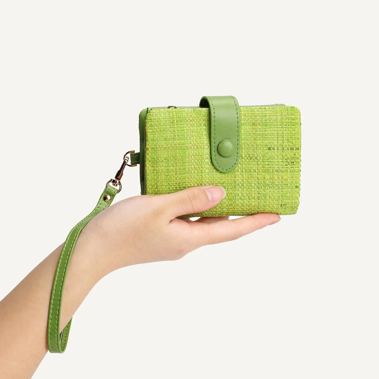 Womens Wallet Natural Raffia Grass Small Wristlet wallets With Coin Pocket ID Window Card Holder