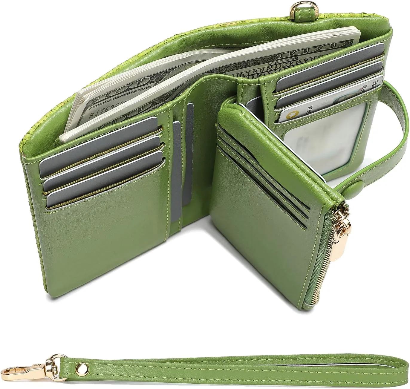 Womens Wallet Natural Raffia Grass Small Wristlet wallets With Coin Pocket ID Window Card Holder