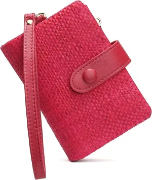 Womens Wallet Natural Raffia Grass Small Wristlet wallets With Coin Pocket ID Window Card Holder