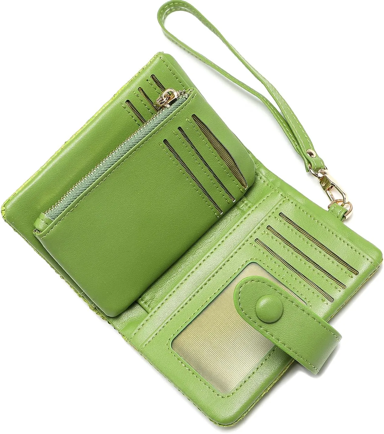 Womens Wallet Natural Raffia Grass Small Wristlet wallets With Coin Pocket ID Window Card Holder