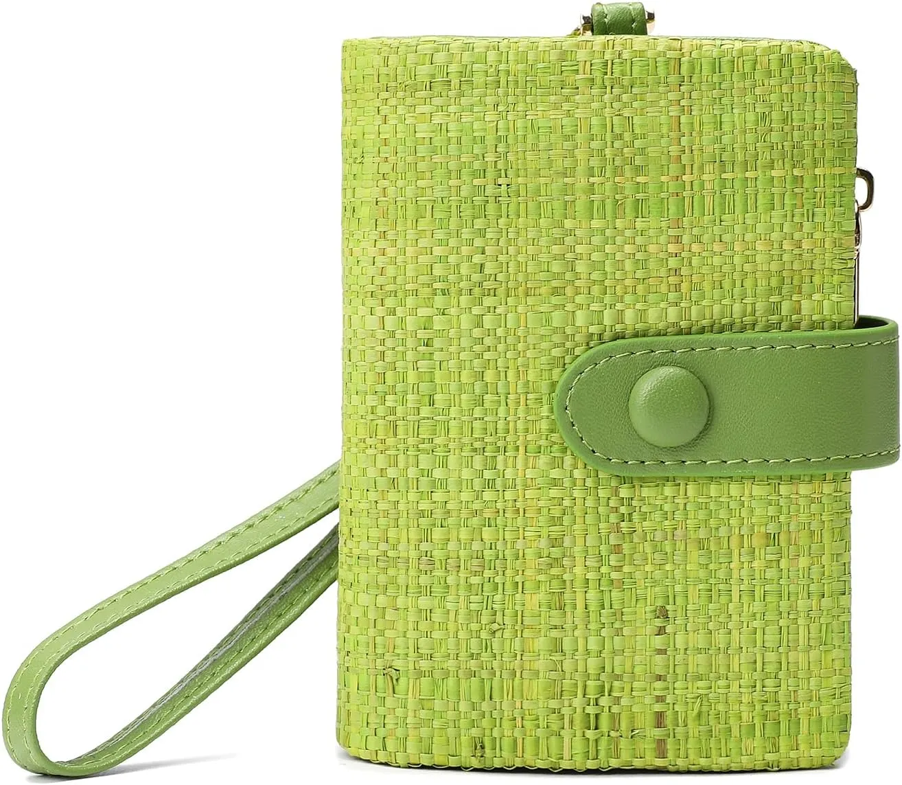 Womens Wallet Natural Raffia Grass Small Wristlet wallets With Coin Pocket ID Window Card Holder