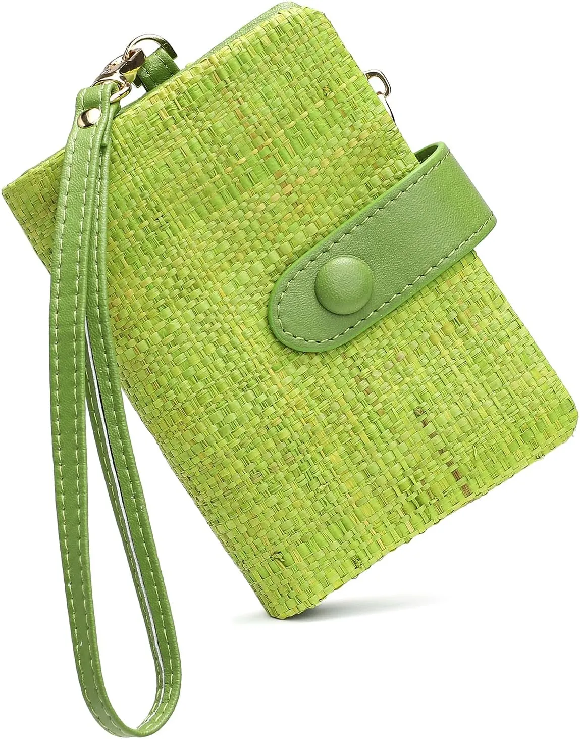 Womens Wallet Natural Raffia Grass Small Wristlet wallets With Coin Pocket ID Window Card Holder