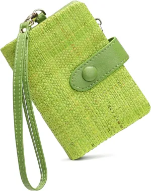 Womens Wallet Natural Raffia Grass Small Wristlet wallets With Coin Pocket ID Window Card Holder