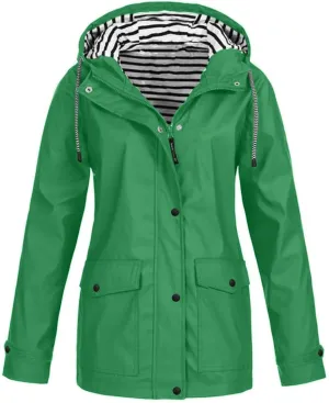Women's Waterproof Rain Jacket Long Sleeve Lightweight Hooded Raincoat for Hiking Travel Outdoor Windbreaker Outerwear