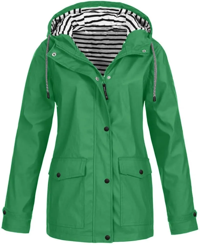 Women's Waterproof Rain Jacket Long Sleeve Lightweight Hooded Raincoat for Hiking Travel Outdoor Windbreaker Outerwear