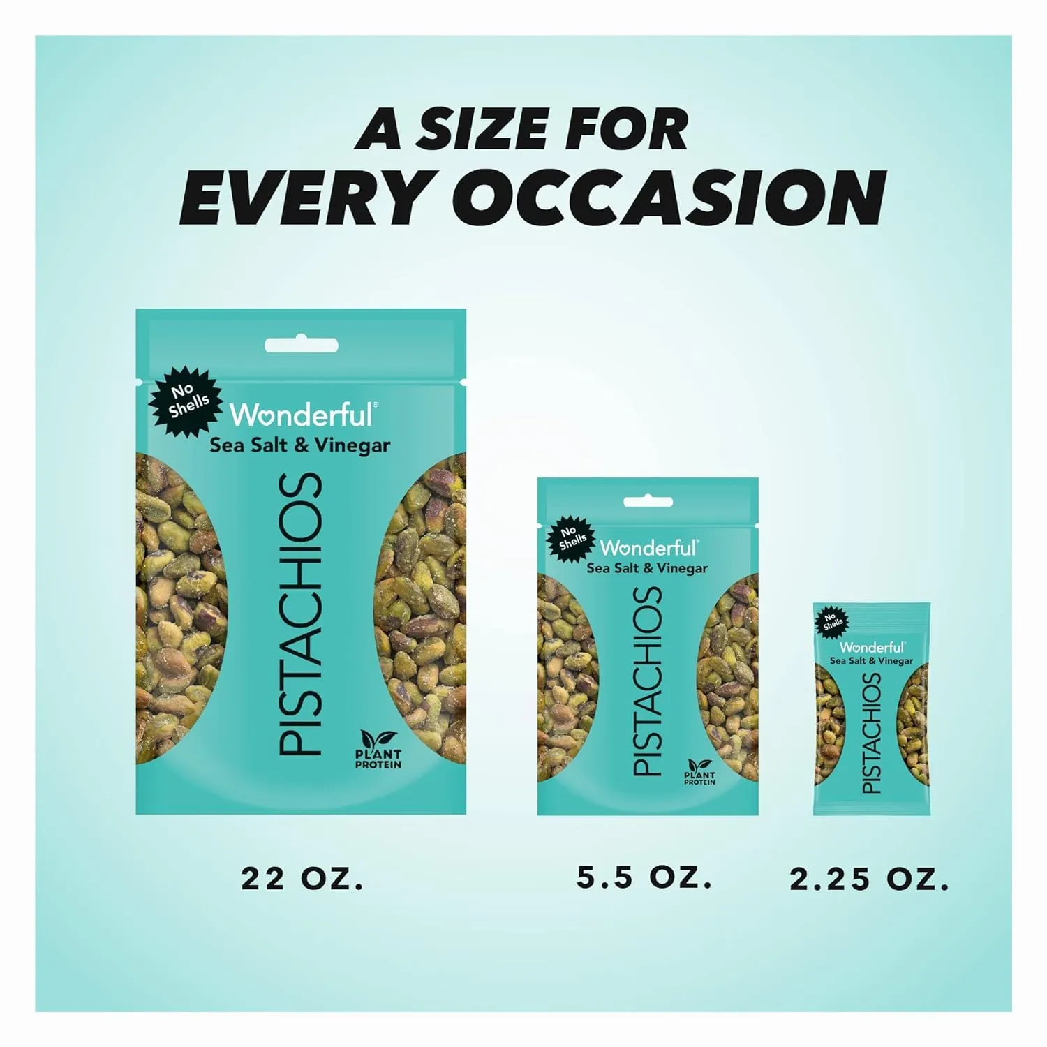 Wonderful Pistachios No Shells, Sea Salt & Vinegar Flavored Nuts, 2.25 Ounce Bag (Pack of 8), Protein Snacks, Gluten Free Snacks for Adults