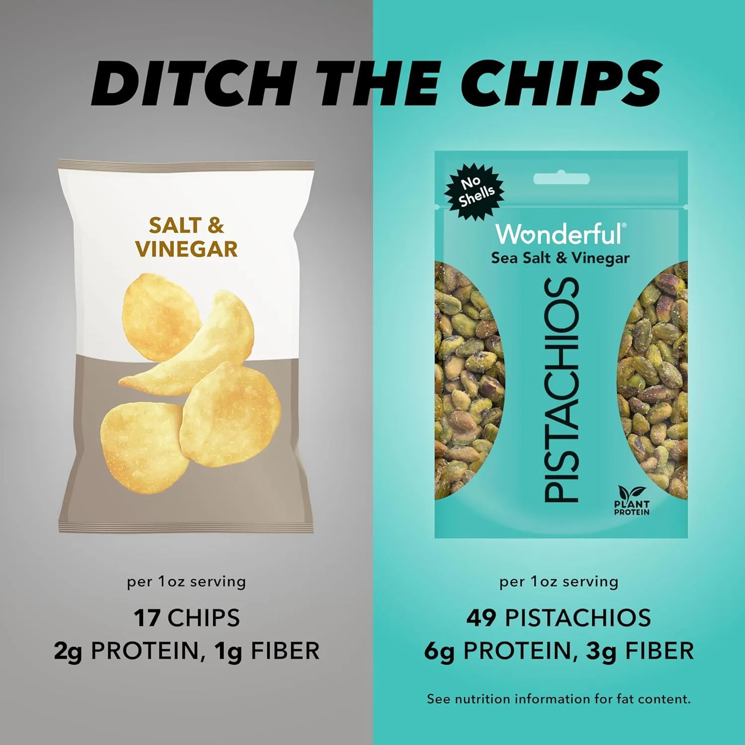 Wonderful Pistachios No Shells, Sea Salt & Vinegar Flavored Nuts, 2.25 Ounce Bag (Pack of 8), Protein Snacks, Gluten Free Snacks for Adults