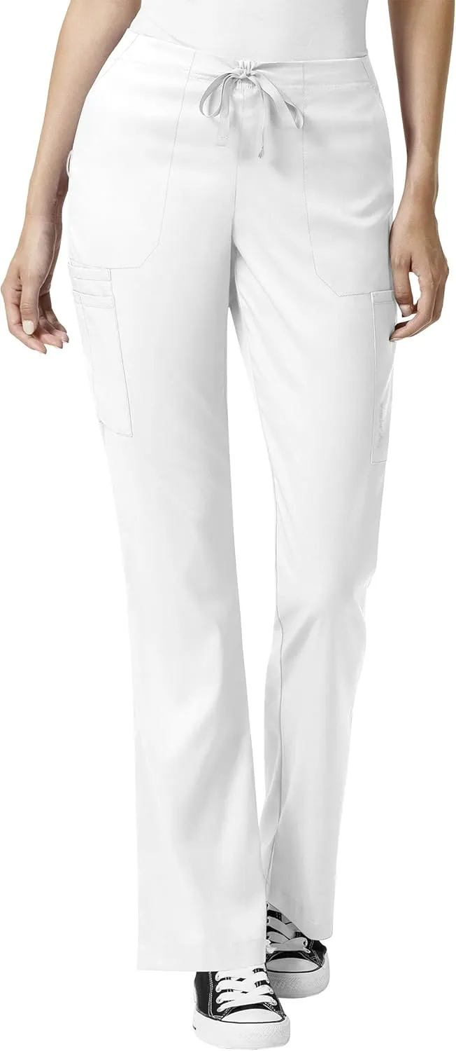WonderWink Pro Women's 4 Pocket V-Neck Top & Moderate Flare Leg Cargo Pant Scrub Set   Badge Reel