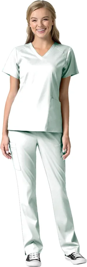 WonderWink Pro Women's 4 Pocket V-Neck Top & Moderate Flare Leg Cargo Pant Scrub Set   Badge Reel