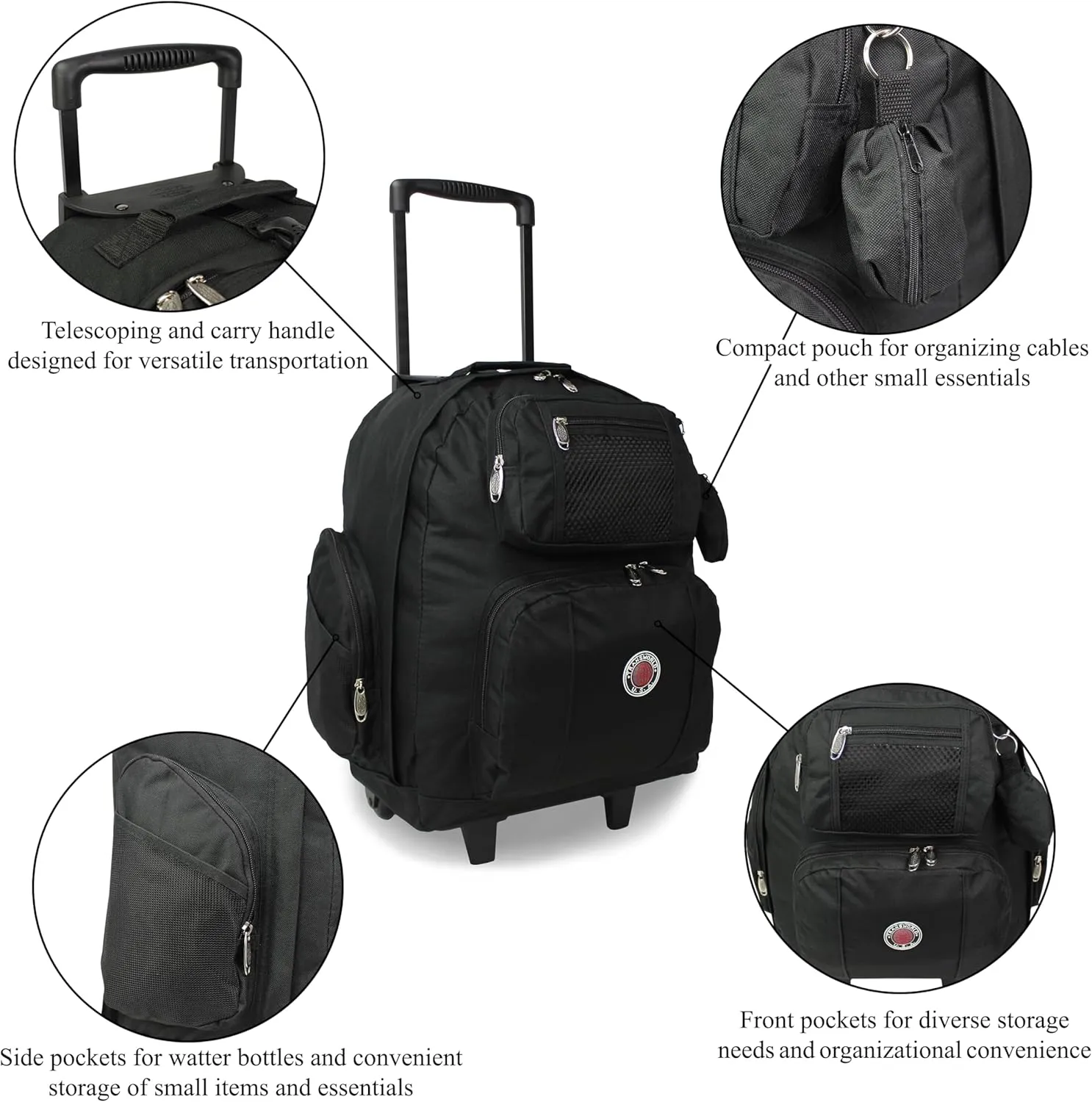 World Traveler Transworld 22-Inch Carry-On Rolling Backpack, Black