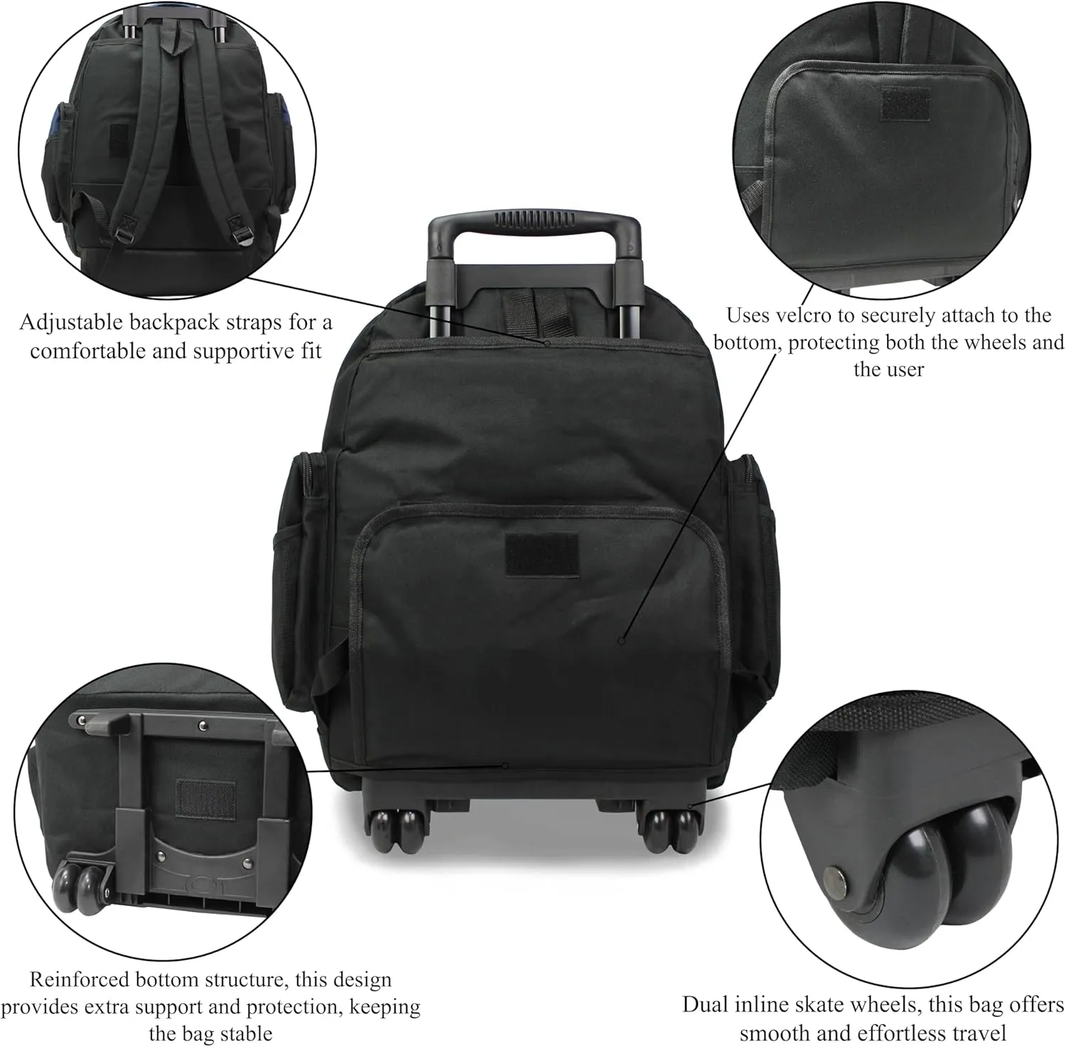 World Traveler Transworld 22-Inch Carry-On Rolling Backpack, Black