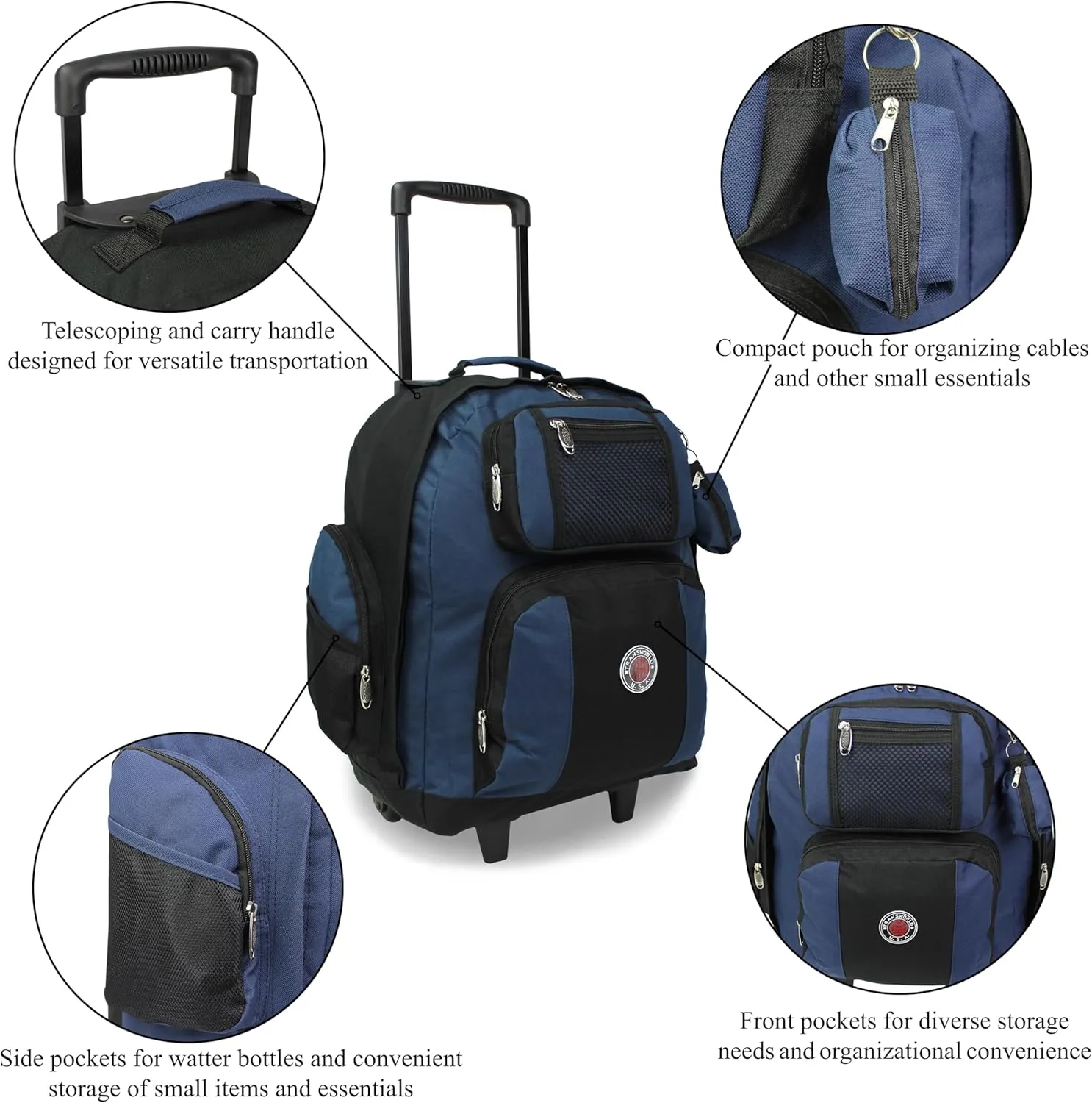 World Traveler Transworld 22-Inch Carry-On Rolling Backpack, BlackNavy