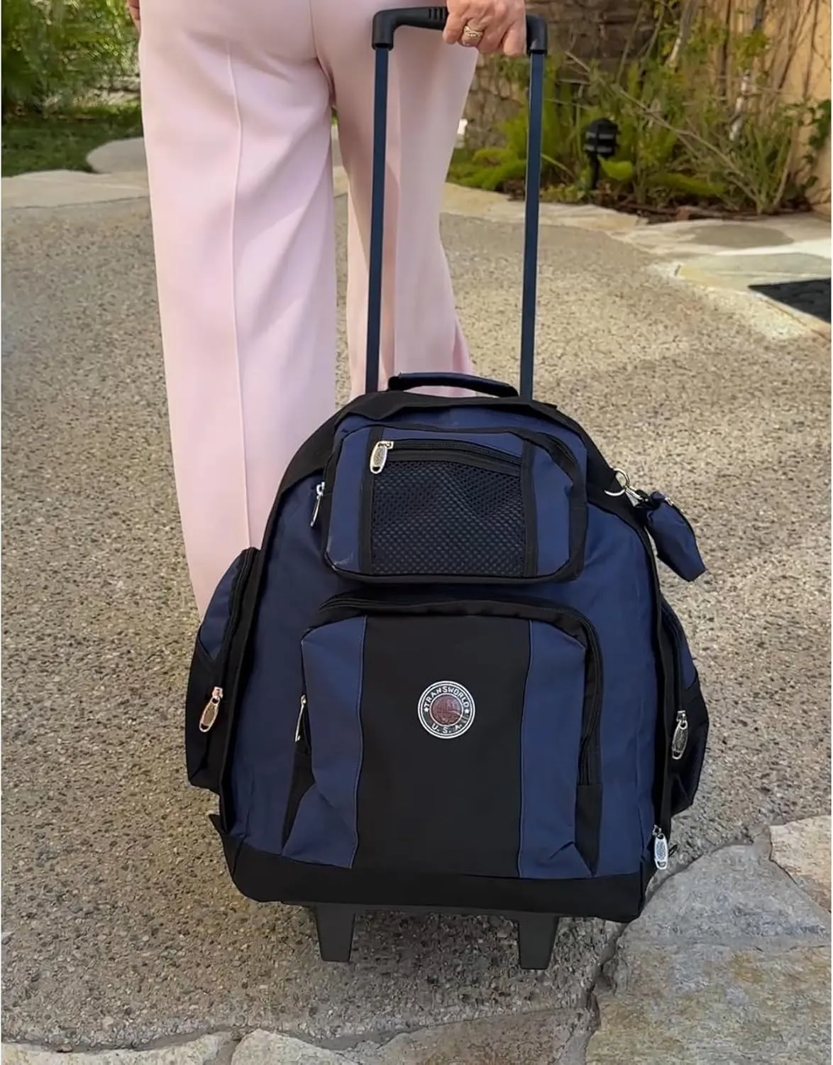 World Traveler Transworld 22-Inch Carry-On Rolling Backpack, BlackNavy
