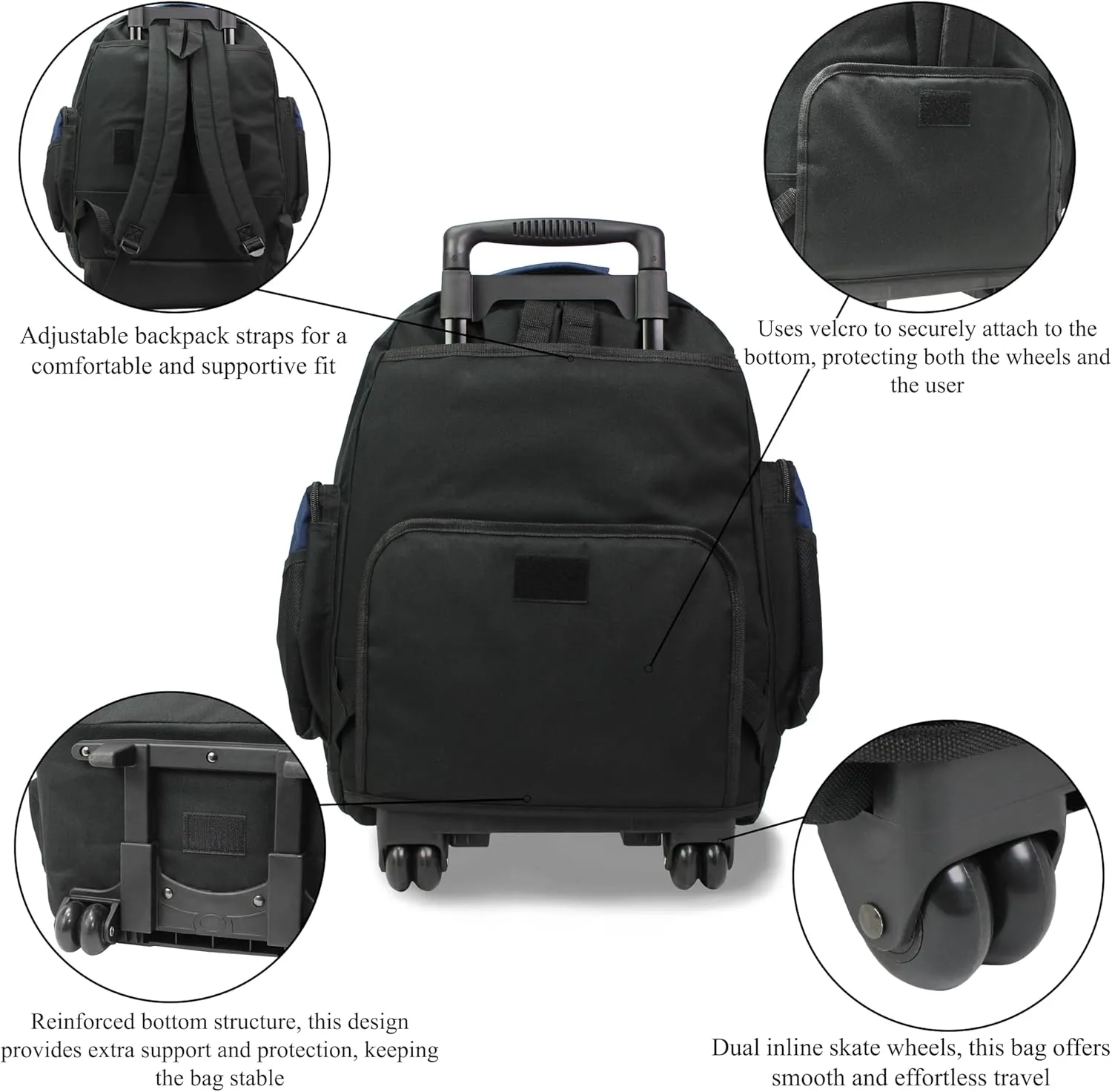 World Traveler Transworld 22-Inch Carry-On Rolling Backpack, BlackNavy