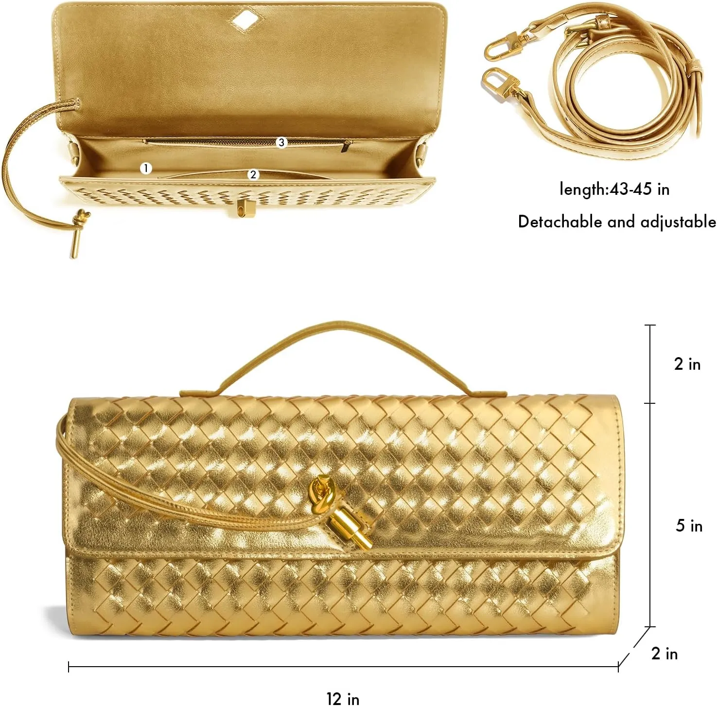 Woven Clutch Purses for Women, Leather Evening Bag Shoulder Handbag Formal Satchel Crossbody Purse Party Bag